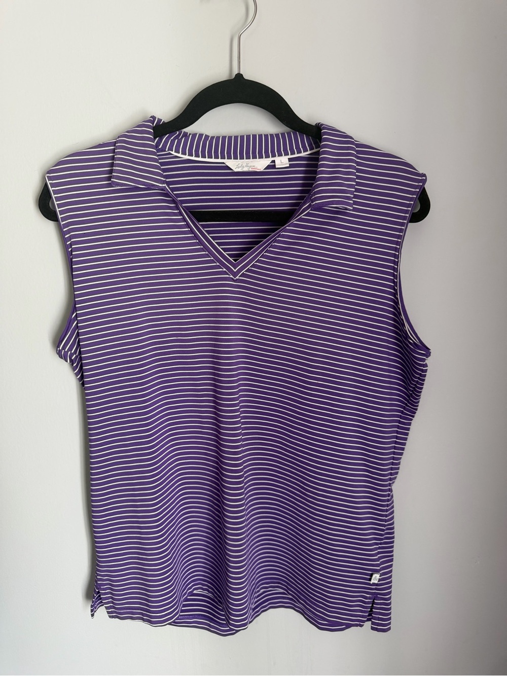 Lady Hagen Essentials Sleeveless Golf Polo Size L Purple White Stripe